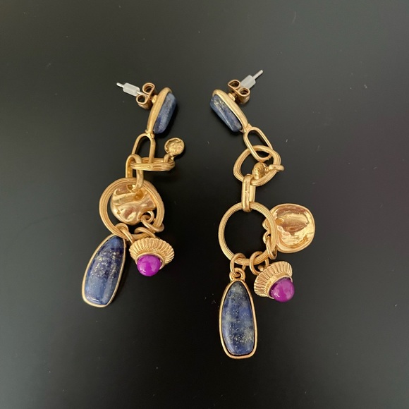 Natural Rock Vintage Gold Wire Dropping Earring - Picture 4 of 7